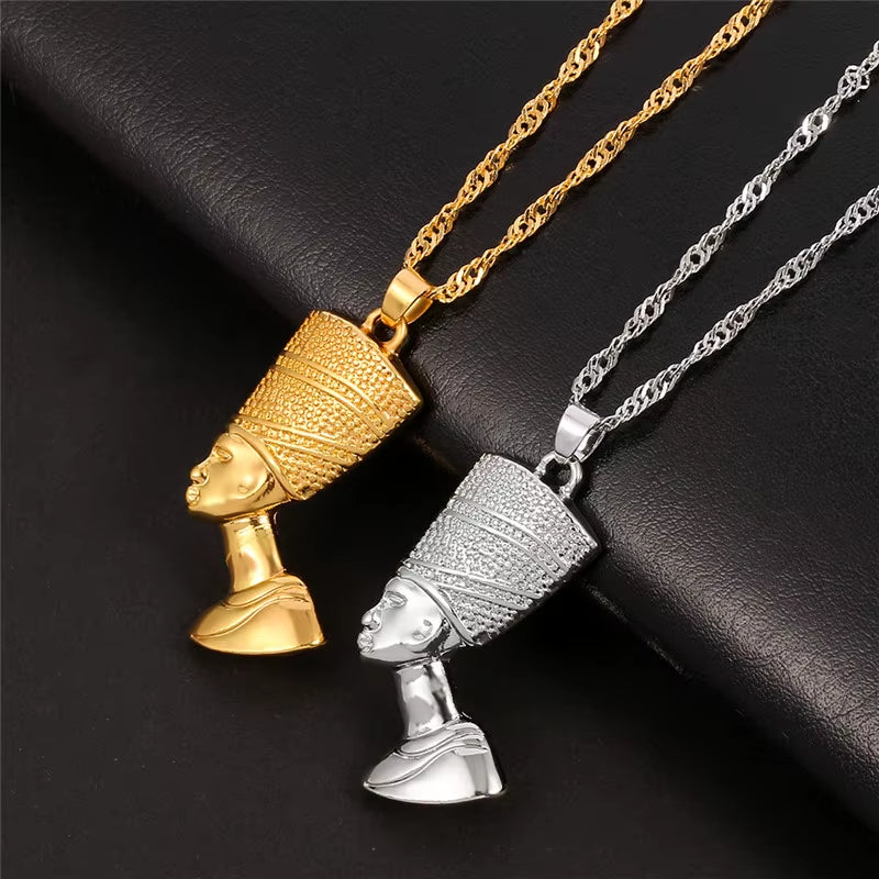 Load image into Gallery viewer, Ancient Egyptian Queen Nefertiti Pharaoh Pendant Necklace Gold Color for Women Men Jewelry Gold Silver Color Hip Hop Jewellery
