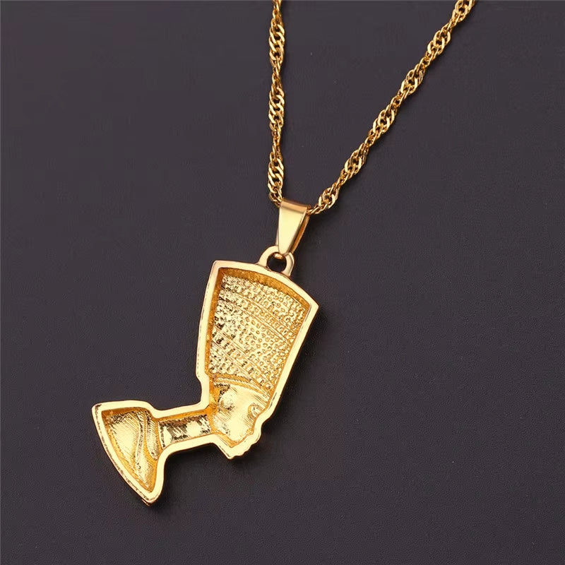 Load image into Gallery viewer, Ancient Egyptian Queen Nefertiti Pharaoh Pendant Necklace Gold Color for Women Men Jewelry Gold Silver Color Hip Hop Jewellery
