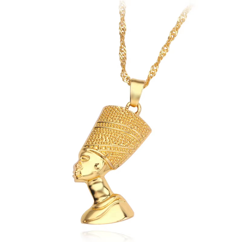 Load image into Gallery viewer, Ancient Egyptian Queen Nefertiti Pharaoh Pendant Necklace Gold Color for Women Men Jewelry Gold Silver Color Hip Hop Jewellery
