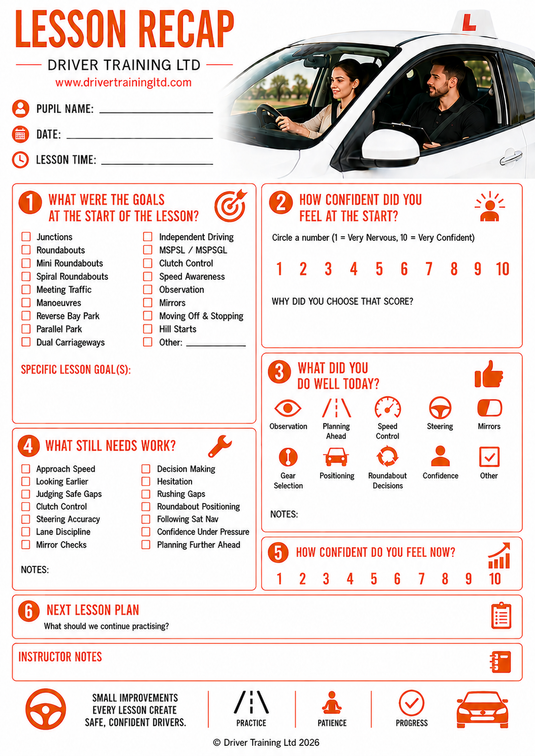 Driving Lesson Recap Sheet