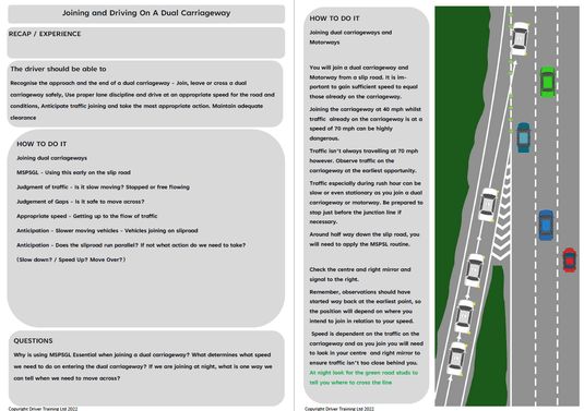 ADI Part 3 lesson plan diagrams - Motorways, overtaking dual carriageway