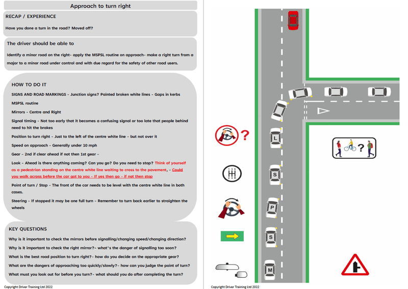 Driving instructor lesson Plans ADI Part 3 Turning Emerging, junctions